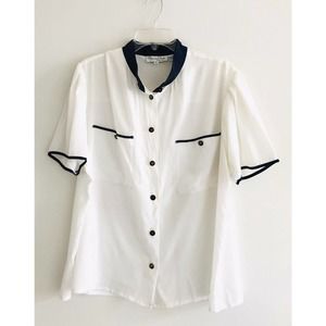 Oscar de la Renta | Vintage Top Womens Size 42 White Button Front Mock Neck